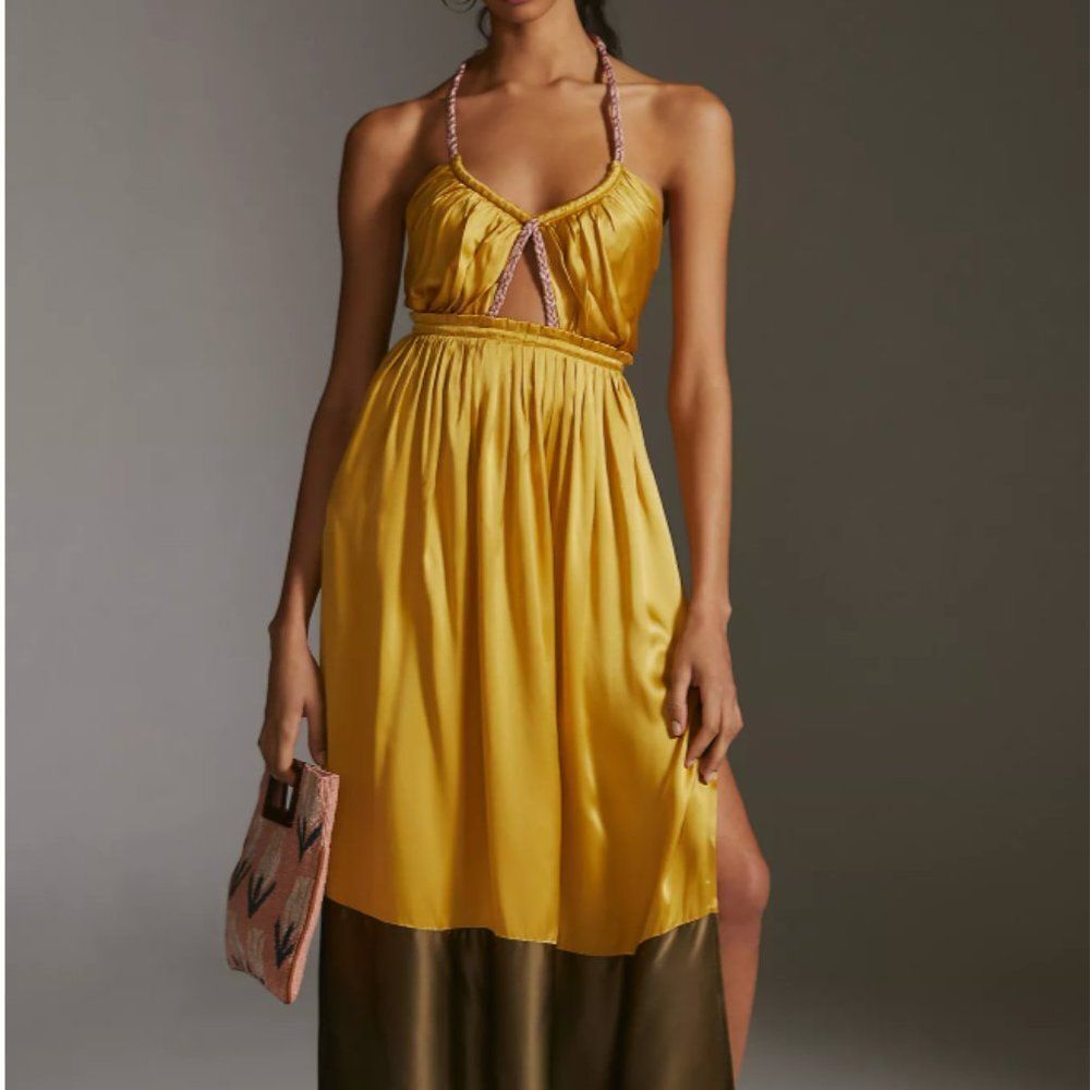Anthropologie Yellow and Brown Maxi Dress
